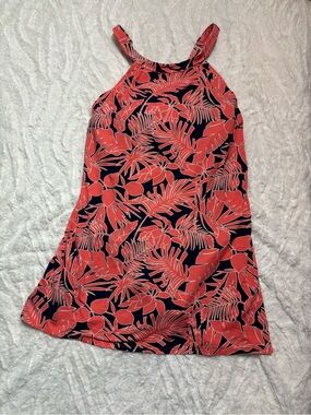 Lands’ End Swim Dress Size 12 Swimsuit Tropical Coral/Navy Chlorine Resistant